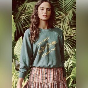 THE GREAT The Shrunken Sweatshirt Barracuda Graphic Palm Leaf Green Size 3